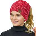 Rosoz Womens Ponytail Beanie Winter Beanie Hat Ponytail Hatfor Women Tail Stretch Cable Knit Cap Messy High Bun Hat