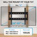 HOME VISION TV Wall Mount Fixed for Most 26-65 Inch Flat/Curved TVs with Max VESA 400X400mm up to 99Lbs Fits 16 Inch Wood Studs, Universal Low Profile Wall Mount TV Bracket, Space Saving HV8401