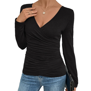 Women’s Long Sleeve V-Neck Casual Fashion Tops - Stylish Going Out Shirts, Deep V-Neck Blouses, Fall T-Shirts & Work Tops, XL