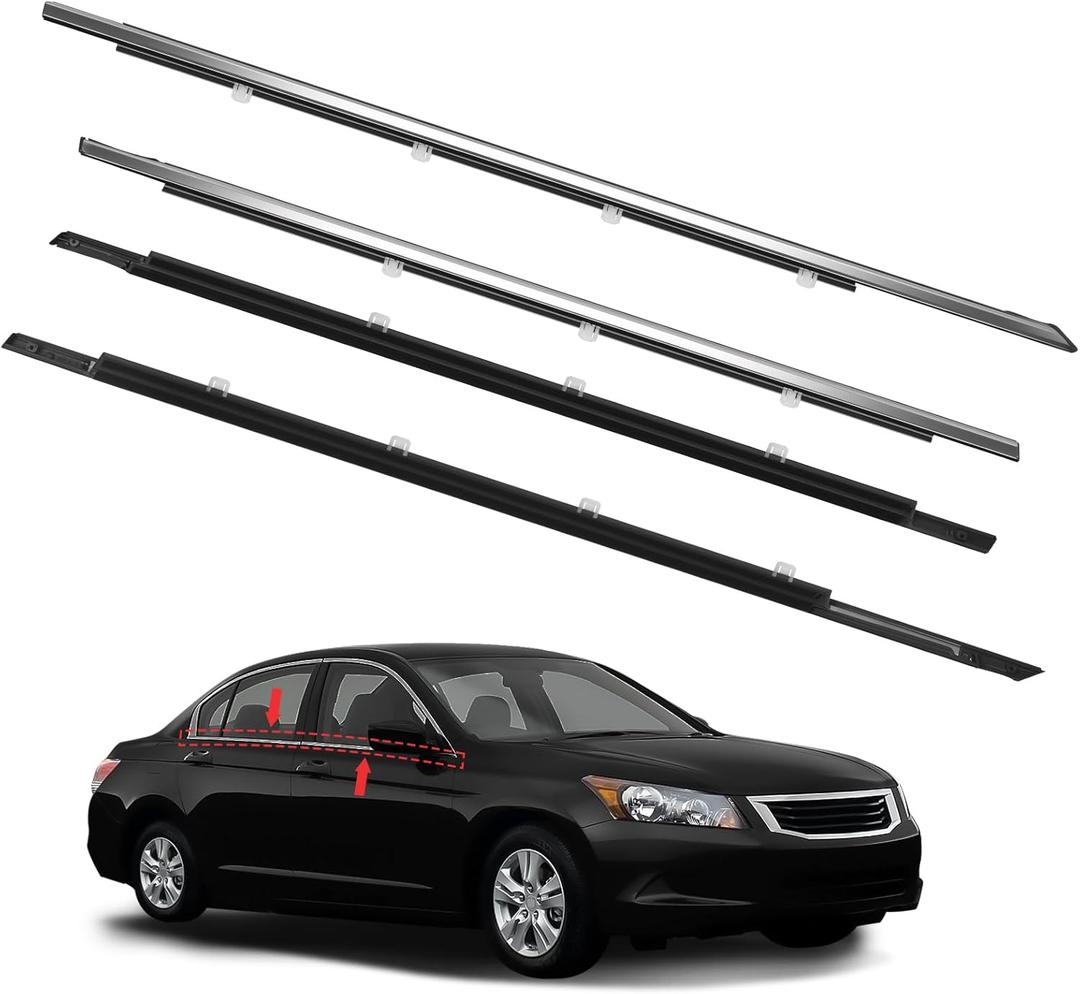 Window Molding Trim for Honda Accord 2008-2012 Accessories, 4PCS Chrome Outer Door Weatherstrip Seal Belt, Replace#72410-TA0-A01 72450-TA0-A01 72910-TA0-A01 72950-TA0-A01
