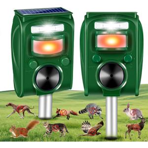 2 Pack Solar Animal Repellent Squirrel Fortress Pro Ultrasonic Outdoor, Waterproof Deer Repellent Devices with Motion Sensor & Deterrent Light to Keep Cat Skunk Racoon Rabbit Rodent Dog Out of Yard