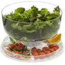 Acrylic Salad and Fruit Bowl Serving Platter with Dome and Ice Holder Set, Chip Resistant Large 12” Clear