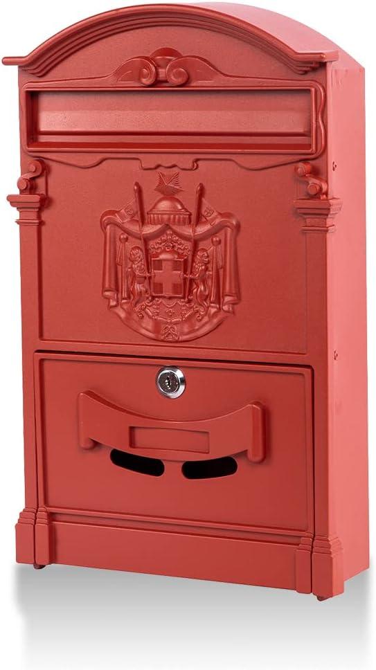 Wall Mount Mailbox, Large Capacity Mailbox for Outside,Aluminum and Galvanized Steel Rust-Proof Hanging Secured Postbox, Security Key Drop Box,18"x11.8"x4.9" Red