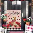 DLZDN Welcome Valentines Day Dog Garden Flag Love Heart Roses Golden Retriever Flag 1218 Inch Double Side Buffalo Plaid Farmhouse Yard Flag Anniversary Wedding Outdoor House Decoration