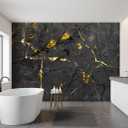 -Black and Gold Marbled Fabric Wallpaper Dark Abstraction Art Living Room Bedroom Bathroom Wall Mural- 91"x65"（ Not Peel and Stick）