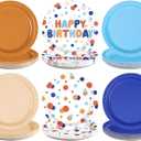 60Pcs Blue Cartoon Dog Birthday Party Supplies 9" Orange Blue Plates Puppy Tableware Set Disposable Colorful Polka Dots Paper Plates Dog Party Decorations for Kids Boys Girls Birthday Baby Shower