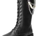 DREAM PAIRS Girls Riding Boots Knee High Side Zipper Mid Calf Shoes Little Kid/Big Kid (Black/Diy) Size 5 Big Kid