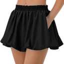 COZYPOIN Womens Bubble Skirt Boho Elastic High Waisted Cute Ruffle Puffy Balloon Shorts Y2K Going Out Mini Skorts Pockets(Black-XL)