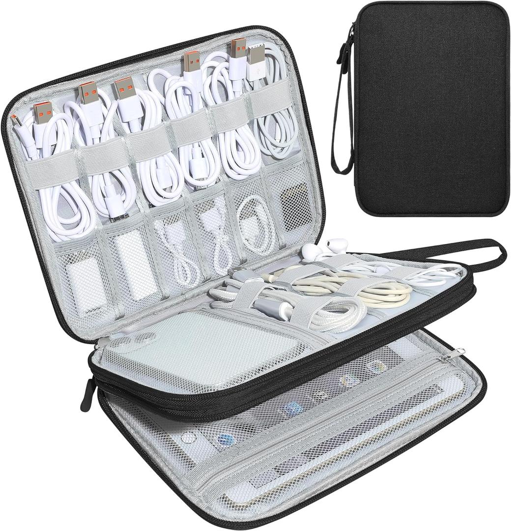 CILLA Electronics Organizer Travel, Travel Cord Organizer Case, Compact Electronics Accessories Bag for Cable, Cord, Charger, Phone (Black)
