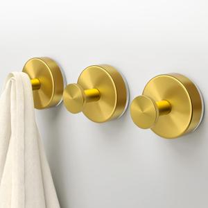 Suction Cup Hooks for Shower,3 PCS No Drill Bathroom Hooks for Towels, Robes,Removable Towel Holder for Bathroom Wall,Kitchen,Glass,Mirror,Hanging up to 15 lbs,Loofah-Gold