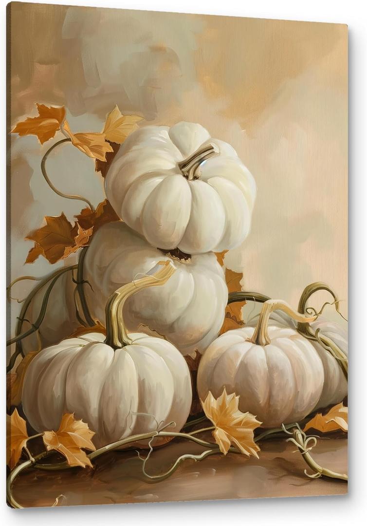 PHAMTE Fall Wall Art Decor Canvas, Fall Autumn Pumpkin Pictures Wall Decor Decorations Art for Living Room Home Harvest Thanksgiving Halloween, Vintage Framed Canvas Artwork for Walls Wall Decor 16x24