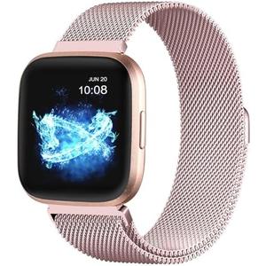 ZWGKKYGYH Compatible with Fitbit Versa and Versa 2 Bands for Women Men, Rose Gold Stainless Steel Metal Mesh Magnetic Band Bracelet Strap Replacement for Fitbit Versa/Versa Lite SE, Small