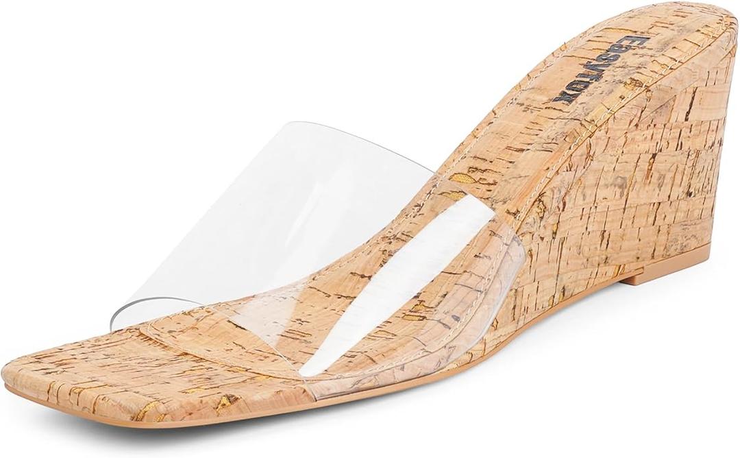 Wedge Sandals for Women Open Toe Wedge Heels for Women Square Toe Wedge Mules, Size 8