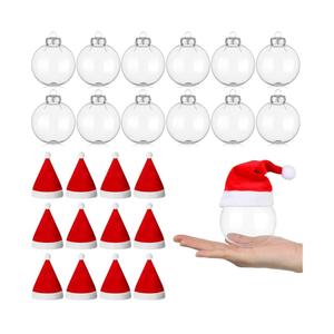 Soulchen 12 Set Christmas Decoration 3.15 Inch Clear Plastic Fillable Ball Ornaments Mini Felt Santa Hats for DIY Craft Christmas Tree Winter Holiday Party Supplies Home Decor