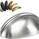 HOMOTEK 6 Pack Drawer Bin Cup Pulls Dresser Pulls for Cabinets Shiny Bright Brushed Satin Nickel - 3 Inch Hole Centers Furniture Handles,Kitchen Cabinet Hardware