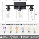 3 Light Bathroom Light Fixtures Black Vanity Light Over Mirror Modern Farmhouse Wall Lighting Sconces Rustic Industrial Wall Lamp for Bathroom, Bedroom, Living Room E26 Socket with Glass Shade