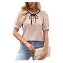 CiCiBird Womens Dressy Casual Blouses Elegant Business Work Tops Tie Front Puff Short Sleeve Shirt