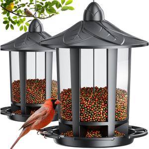 Birdream 2 Pack Bird Feeders for Outdoor Hanging, Assembly Required, 1Min Easy Setup, Charming Castle Design, Attracting Cardinals Chickadees Goldfinches & Sparrows  Black