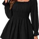 LYANER Women's Flounce Long Sleeve Square Neck Ruffle Layer Shirred Mini Short Romper Jumpsuit Black X-Large (Black)