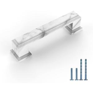 9BUILD 10 Pack 3 inch Cabinet Handles White Marble Cabinet Pulls Kitchen Handles for Cabinets Dresser Pulls Zinc Alloy Cabinet Handle Cabinet Hardware