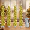 Gold Christmas Trees Flickering Flameless Candles with Remote and Timer, Real Wax 3D Flame Wick LED Candles, 9.8 Inch Battery Operated Candles for Christmas Home Decoration4PCS