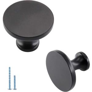 homdiy 10 Pack Matte Black Cabinet Knobs, Solid Round Drawer Knobs, Modern Kitchen Cabinet Hardware for Bedroom Dresser, Cupboard, Drawers