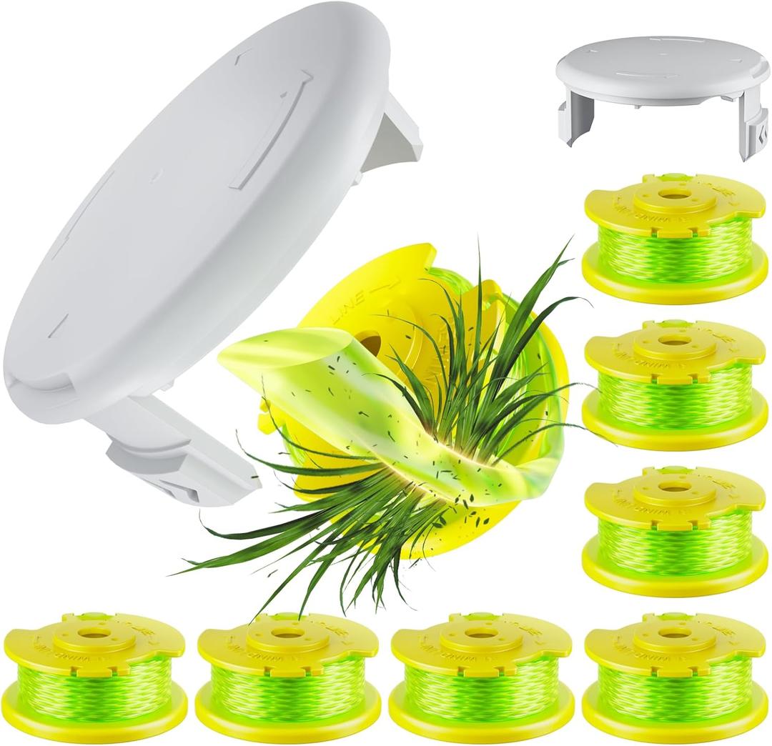 10 Pcs AC80RL3 Replacement Trimmer String Compatible with Ryobi One Plus+, 0.080 Diameter String Trimmer Refll and AC14HCA Cover Cap for 18v, 24v, and 40v Cordless Trimmers(8 Spools+2 Caps)