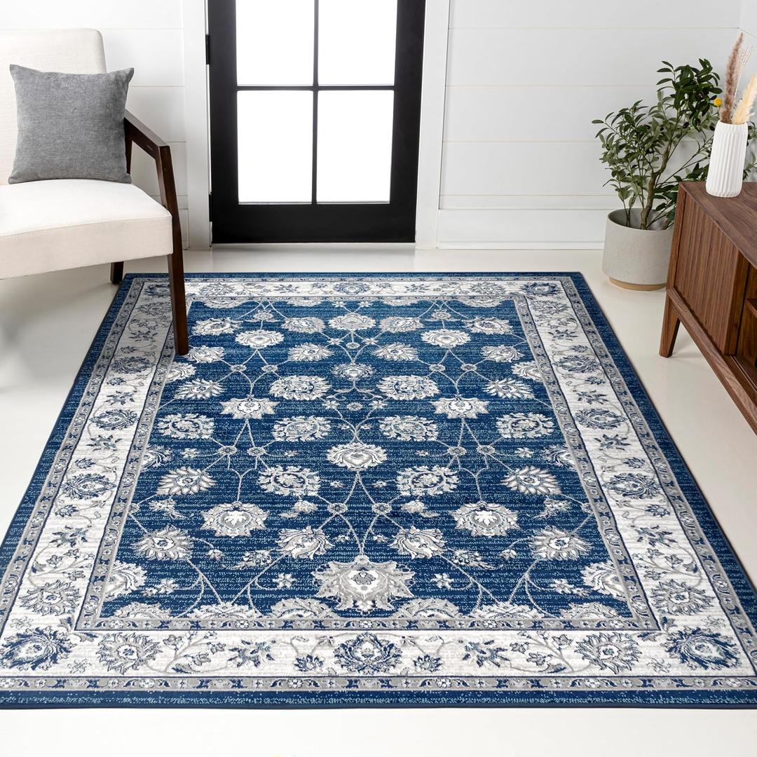 JONATHAN Y Modern Vintage Moroccan Traditional Navy/Light Gray Indoor Area Rug, 3x5, Country, Floral, Easy-Cleaning for Living Room, Bedroom, Kitchen, Pet Friendly, Non-Shedding (MDP101A-3)