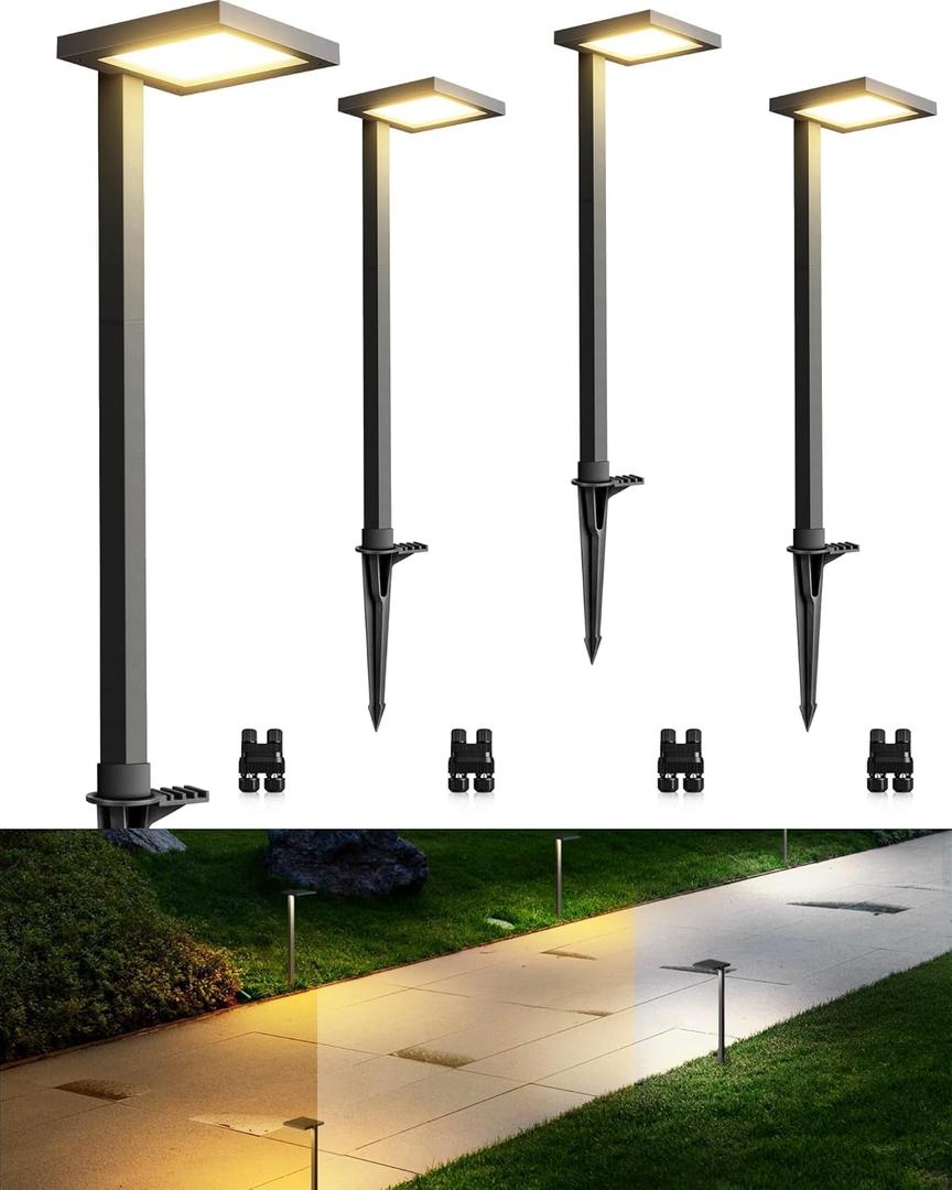 SUNVIE 3CCT Low Voltage Pathway Lights Wired Pathway Lights Outdoor 5W 3000K Anti Glare LED Low Voltage Landscape Lighting Waterproof Landscape Path Lights for Walkway Backyard Garden Patio, 4 Pack