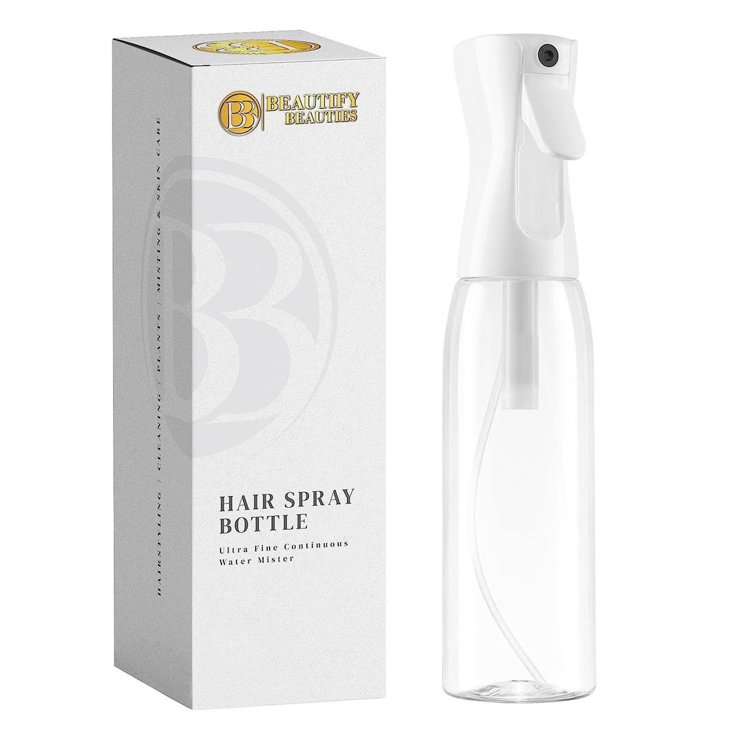 BeautifyBeauties Spray Bottle For Hair  Continuous Mister Spray Bottle for Hairstyling, Cleaning, Plants, Pets, Barbers, Salons, Essential Oil Scents (Clear, 16.9oz/500ml) 11" H x 2.6" L