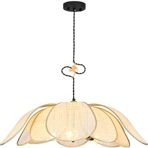 Boho Light Fixture, 30" Hand Woven Rattan Chandelier, Boho Chandelier with Brass Cat Hook for Dining Room, Living Room, Kitchen, Bedroom and Restaurant