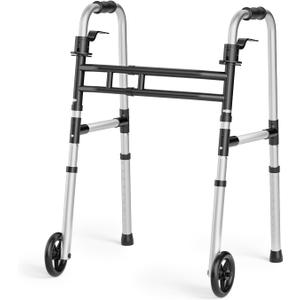 Loyoda Folding Walkers for SeniorsMedical Bariatric Walker Lightweight 5'' Front Wheel Walker Height and Width Adjustable Aluminum Standard Walker for Handicap (Silver)