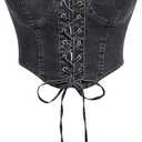 Women's Denim Tie Front Tube Tops Asymmetrical Hem Slim Fit Strapless Jean Bandeau Crop Top
 S