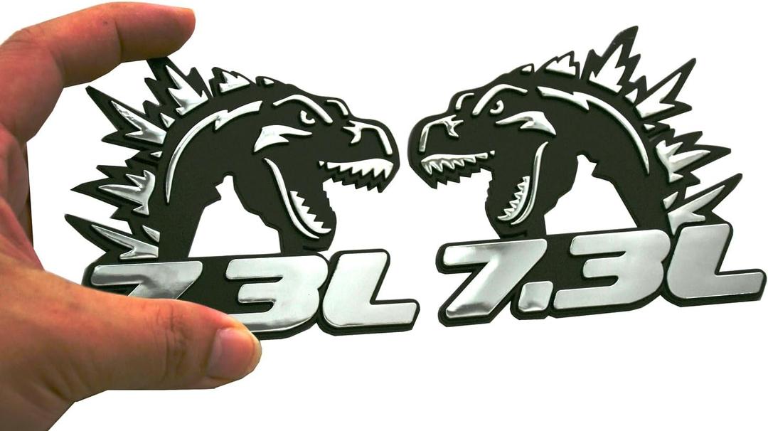 2Pcs Godzilla Badges Raging 7.3 Emblem 3D Decal Side Angry Agressive Sticker Nameplate Fit for Universal Car Body Motorcycle SUV Door Window Decoration (Chrome)