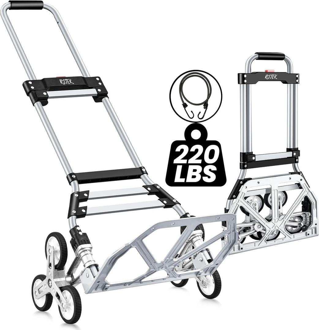 RJTEK Upgraded Version Stair Climber Hand Truck and Dolly, 220 Lb Capacity Stair Climbing cart Heavy-Duty Trolley Cart Heavy-Duty Luggage cart Stair Dolly Lightweight with Telescoping Handle
