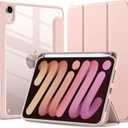 Mastten for iPad mini 7 Case A17 Pro, for iPad mini 7th/6th Generation Case 2024/2021 8.3 Inch with Pencil Holder, Hybrid Slim Clear Back Shell Cover Kids, Auto Wake/Sleep, Rose Pink