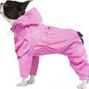 BRKURLEG Dog Raincoat Reflective Pet Poncho for Medium Dogs Boy Girl, Pet Waterproof Rainproof Jacket with Leash Hole, 4 Legs Dog Rain Jacket, Lightweight Waterproof Jackets, Purple L