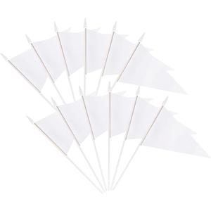 12 Pack White Pennant Flags Small Mini Hand Held Solid Color Pennant On Sticks Flags with 12.6"Solid Pole & Spear Top,Party Events Celebration, School, Grand Opening, Kids Birthday, Sports Clubs, Flower Pot