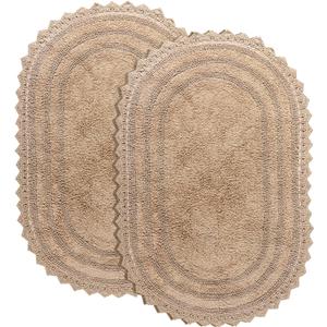 RAJRANG Cotton Bathroom Rug Pack of 2 - Oval 17x24 Inches Crochet Reversible Boho Bath Mat - Sand
