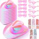 Coume 23 Pcs Cowboy Light up Hat Bulk Sparkly Holographic Cowgirl Hats with Heart Sunglasses for Women Costume Western Party (Pink)
