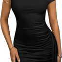 SOLY HUX Off The Shoulder Draped Mini Dress One Shoulder Bodycon Ladies Wedding Guest Dresses Sexy Cocktail Outfit (Small, Plain Black)