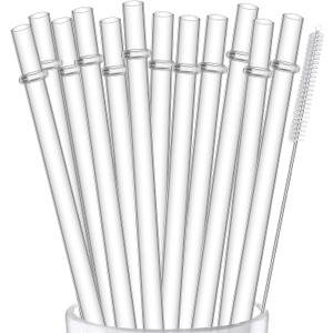 ALINK 12-Pack Reusable Hard Plastic Clear Straws, 10.5 inch Long Tumbler Straws for 16 OZ 20 OZ 30 OZ Stanley, YETI, Starbucks Tumblers with Cleaning Brush