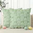 AVOIN colorlife Easter Rabbits Green Embroidered Throw Pillow Covers, 18 x 18 Inch Bunny Soft Plush Faux Fur Jacquard Cushion Case Decoration for Sofa Couch Set of 2