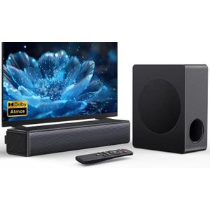 Sound bar with subwoofer, 200W 2.1 ch soundbar w/Dolby Atmos Surround Sound System, 3D Bass Adjustable Home Theater Bluetooth TV Speaker for Smart TV/Projector/PC
