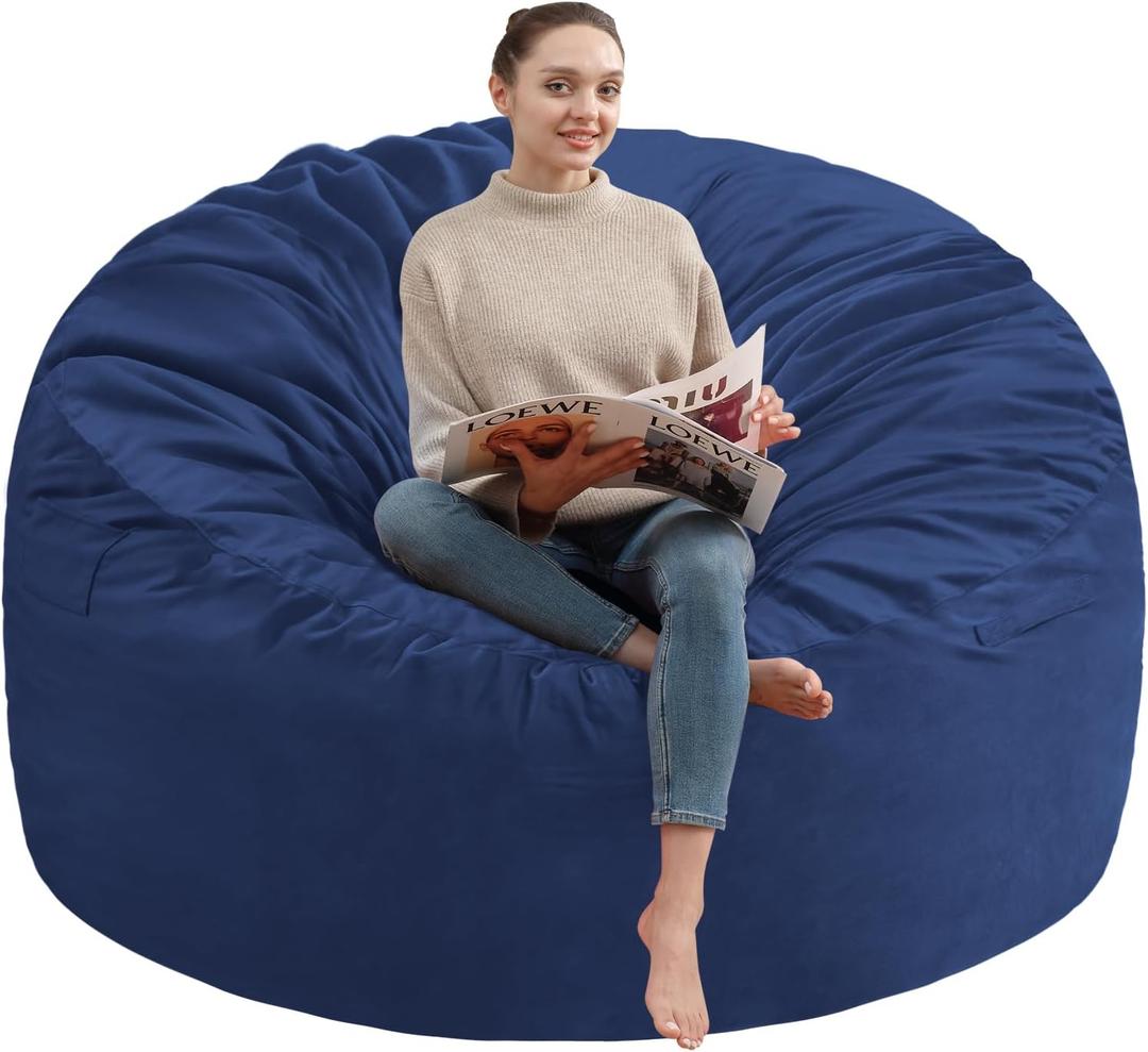 3FT Bean Bag Chair, Comfy Bean Bag Chairs with Memory Foam Filled, Fluffy Beanbag Sofa with Dutch Velvet Cover, Round BeanBag Chairs for Living Room, Playroom - Blue (3FT-36"x36"x22")
