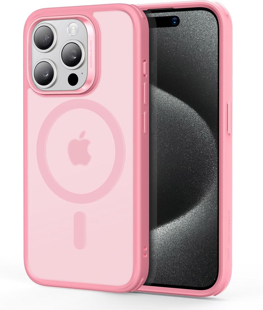 ESR for iPhone 15 Pro Case, Compatible with MagSafe, Shockproof Military-Grade Protection, Scratch-Resistant Back, Magnetic Phone Case for iPhone 15 Pro, Classic Hybrid Case, Frosted Pink