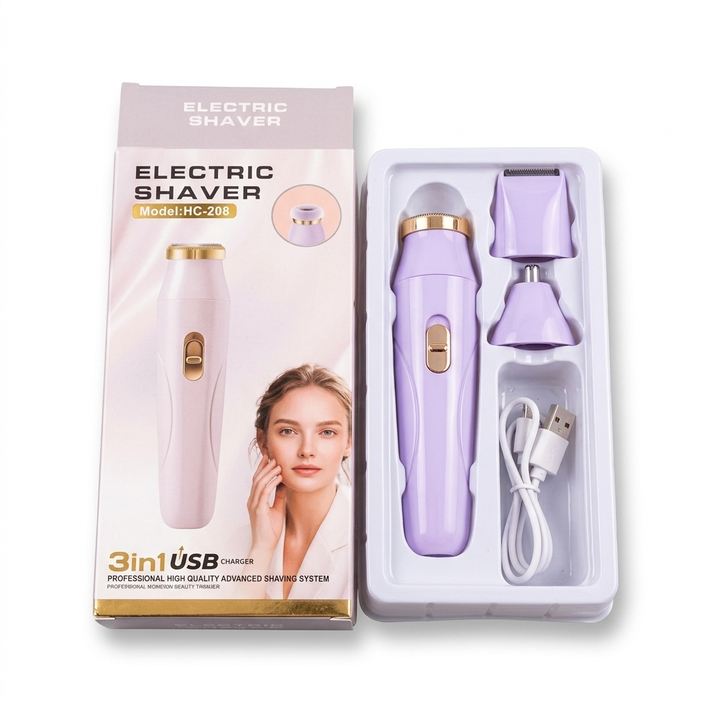 3-in-1 Bikini Trimmer for Women, Painless Electric Razor for Silky Smooth Skin, Body & Facial Hair Remover for Legs, Armpits, Face & Eyebrows, purple
