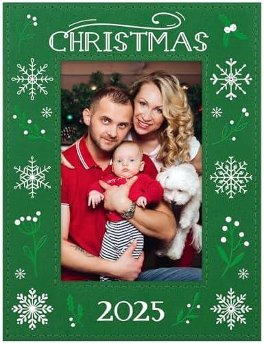 FaCraft Christmas Picture Frame 2025 - Snowflake Vertical 4x6 Merry Christmas Photo Frame Xmas Gift for Family Friends Kids Women Men - Party Holiday Picture Frames Home Decorations Souvenir Keepsake