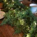 6FT Christmas Garland PARTY JOY Cedar Garland with 9.8FT LED String Lights, Greenery Plant for Christmas Decorations Table Mantle Background Wall Room Outdoor Indoor Winter Decoration