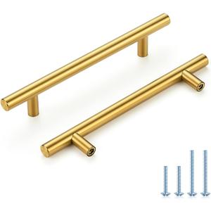 HOME EDIT Brushed Brass Cabinet Handles 5 Inch Hole Spacing, Stainless Steel Drawer Pulls for Cabinets, Kitchen, Bathroom, Dresser 20 Pack